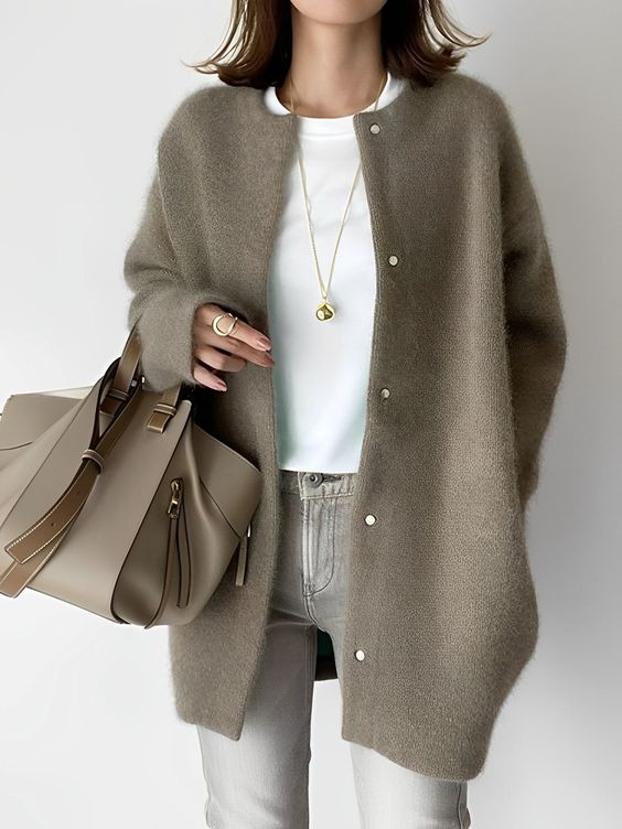 |TESSA| Zachte Taupe Oversized Gebreide Cardigan