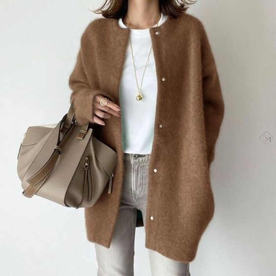 |TESSA| Zachte Taupe Oversized Gebreide Cardigan